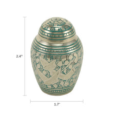 Nickel Brass Keepsake Pet Urn with Going Home Engraved Birds - Dimensions