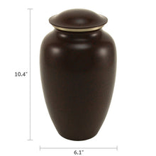 Speckled Brown Brass Full Size Pet Urn with Accent Ring - Dimensions