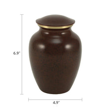 Speckled Brown Brass Large Pet Urn with Accent Ring - Dimensions