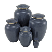 Speckled Blue Brass Large Pet Urn with Accent Ring - Size