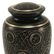Classic Hand-Engraved Ornate Brass Black Adult Cremation Urn - Artistic