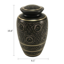 Classic Hand-Engraved Ornate Brass Black Adult Cremation Urn - Dimensions