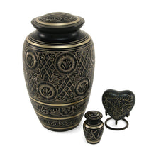 Classic Hand-Engraved Ornate Brass Black Adult Cremation Urn - Series
