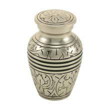 Nickel-Plated Brass Hand-Etched Oak Leaf Design Keepsake Urn