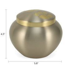 Pewter Two Bronze Paw Print Large Pet Cremation Urn - Dimensions