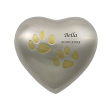 Pewter Heart Two Paw Prints Pet Keepsake Urn - Personalized