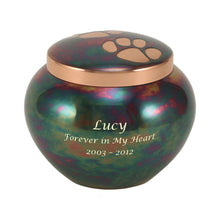 Raku Two Bronze Paw Print Large Pet Cremation Urn - Personalized