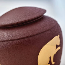 Textured Brown Brass Cat Silhouette Medium Pet Cremation Urn - Artistic