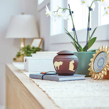 Textured Brown Brass Cat Silhouette Medium Pet Cremation Urn - Lifestyle