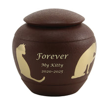 Textured Brown Brass Cat Silhouette Medium Pet Cremation Urn - Personalized