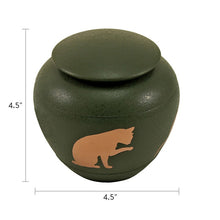 Textured Green Brass Cat Silhouette Medium Pet Cremation Urn - Dimensions