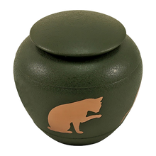 Textured Green Brass Cat Silhouette Medium Pet Cremation Urn