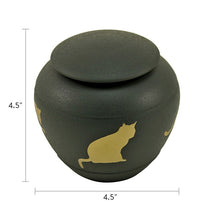 Textured Gray Brass Cat Silhouette Medium Pet Cremation Urn - Dimensions