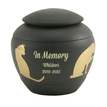 Textured Gray Brass Cat Silhouette Medium Pet Cremation Urn - Personalized