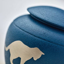 Textured Blue Brass Cat Silhouette Medium Pet Cremation Urn - Artistic