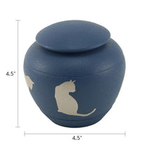 Textured Blue Brass Cat Silhouette Medium Pet Cremation Urn - Dimensions