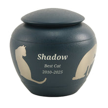 Textured Blue Brass Cat Silhouette Medium Pet Cremation Urn - Personalized
