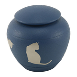 Textured Blue Brass Cat Silhouette Medium Pet Cremation Urn