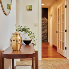 Classic Brass Paw Print Band Pet Extra Large Cremation Urn - Lifestyle