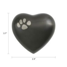 Slate Brass Heart Keepsake Pet Urn with Classic Paw Print - Dimensions