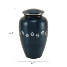 Blue Brass Pewter Paw Print Extra Large Pet Cremation Urn - Dimensions