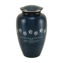 Blue Brass Pewter Paw Print Extra Large Pet Cremation Urn - Personalized