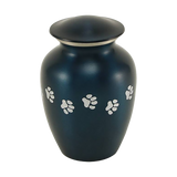 Blue Brass Pewter Paw Print Accents Small Pet Cremation Urn