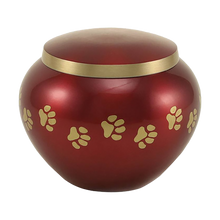 Classic Round Crimson Paw Band Medium Pet Cremation Urn