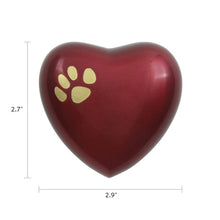 Crimson Heart Paw Print Pet Keepsake Urn - Dimensions