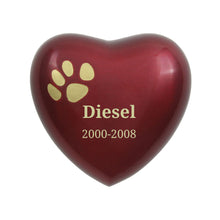 Crimson Heart Paw Print Pet Keepsake Urn - Personalized