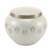 Classic Round Pearl Paw Band Medium Pet Cremation Urn