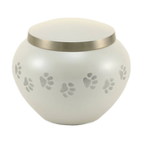 Classic Round Pearl Paw Band Medium Pet Cremation Urn