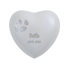 Pearl White Heart Paw Print Pet Keepsake Urn - Personalized