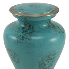 Hand-Painted Teal Blue Swirling Marble Adult Cremation Urn - Artistic
