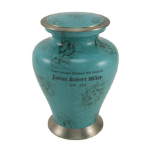 Hand-Painted Teal Blue Swirling Marble Adult Cremation Urn - Personalized