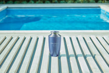 Narrow Conical Blue Aluminum & Brass Adult Cremation Urn - Lifestyle