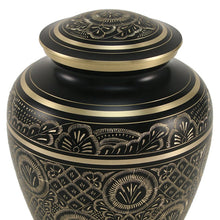Elite Hand-Engraved Ornate Brass Black Adult Cremation Urn - Artistic
