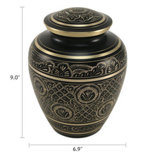 Elite Hand-Engraved Ornate Brass Black Adult Cremation Urn - Dimensions