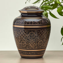 Elite Hand-Engraved Ornate Brass Black Adult Cremation Urn - Lifestyle