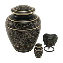 Elite Hand-Engraved Ornate Brass Black Adult Cremation Urn - Series