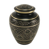Elite Hand-Engraved Ornate Brass Black Adult Cremation Urn