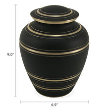 Radiant Brass Bands Black Adult Cremation Urn - Dimensions