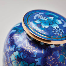 Blue Cloisonné Medium Pet Cremation Urn with Floral Design - Artistic