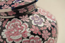 Black Cloisonné Adult Cremation Urn with Pink Floral Design - Artistic