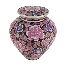 Black Cloisonné Adult Cremation Urn with Pink Floral Design