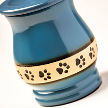 Blue Paw Print Band Small Pet Urn - Artisitic