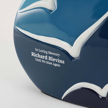 White Bird Textured Glossy Blue Ceramic Adult Cremation Urn - Artistic