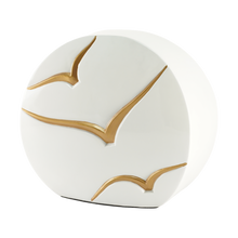 Gold Bird Textured Glossy White Ceramic Adult Cremation Urn