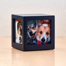 Navy Photo Cube Medium Pet Cremation Urn - Lifestyle