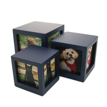 Navy Photo Cube Large Pet Cremation Urn - Series